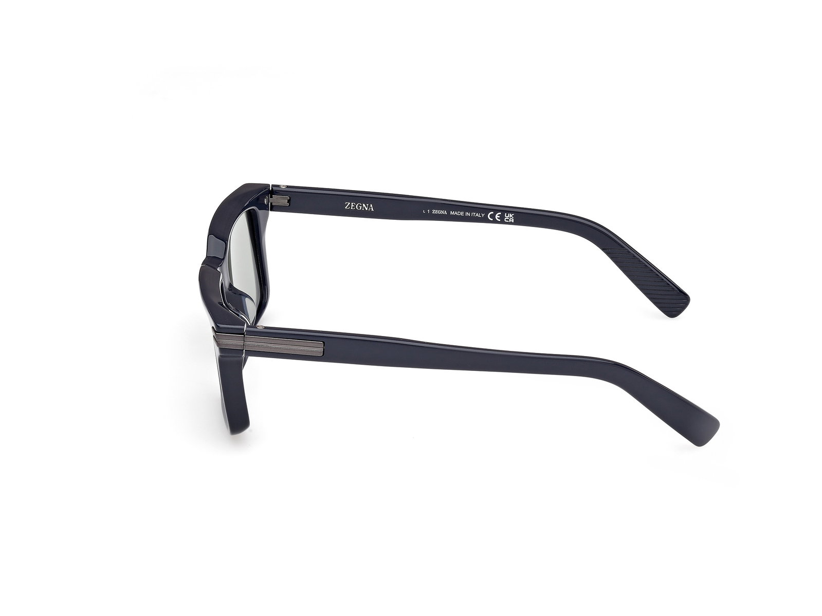 Das Bild zeigt die Bügel der Zegna Sonnenbrille 0249 in glänzend blau.